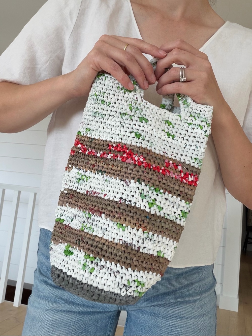 Handmade Upcycled Barrel Handbag Cylindrical Knit Top Handle Tote Bag OS - Picture 6 of 16